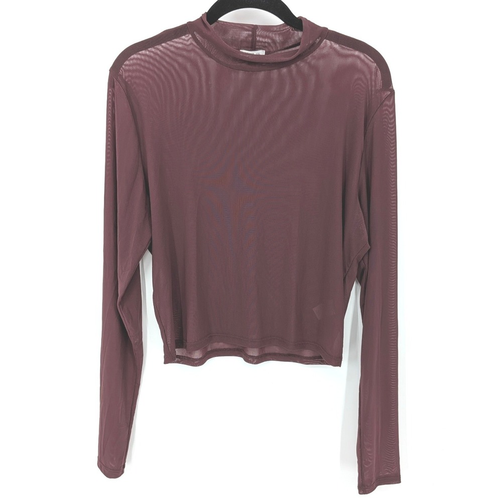 Whimsygoth Mesh Top Sheer Mock Neck Womens XL Burgundy‎ Long Sleeve Witchy BKE